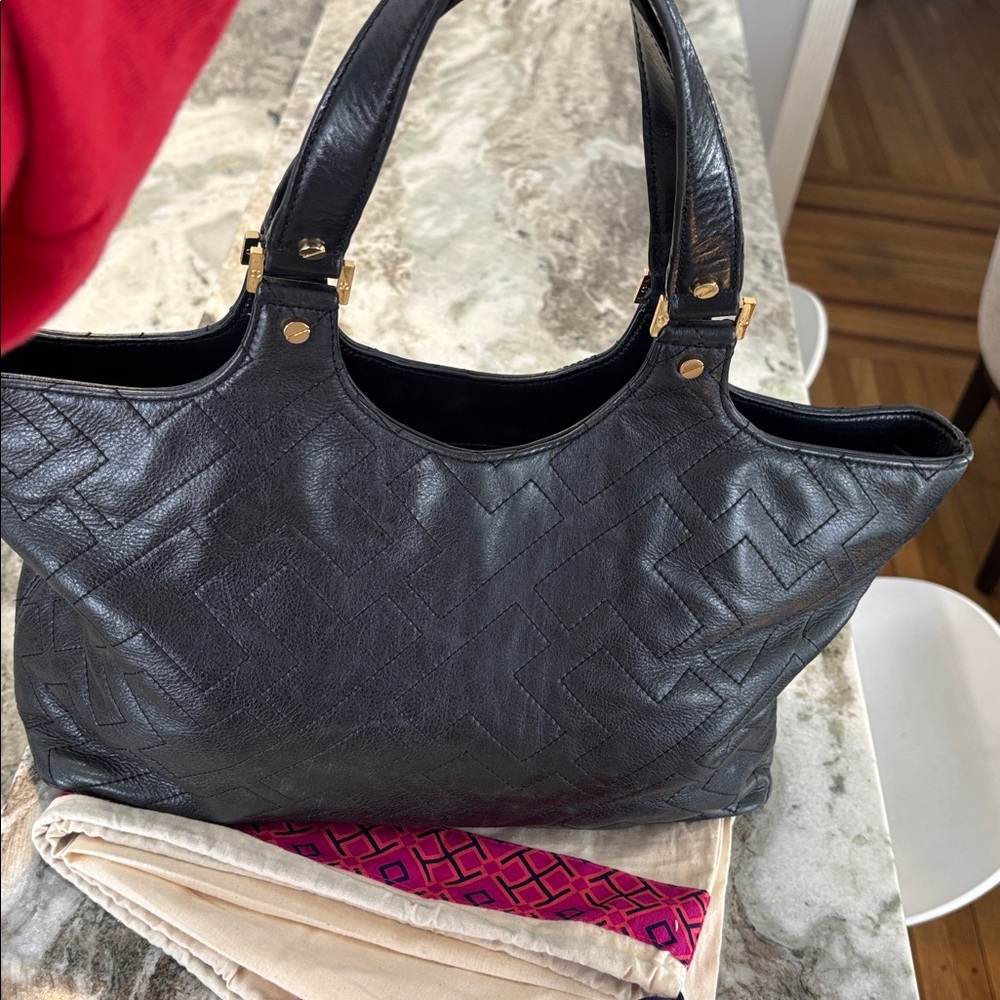 Tory Burch Black T Stitched Tote Bag - Picture 14 of 15